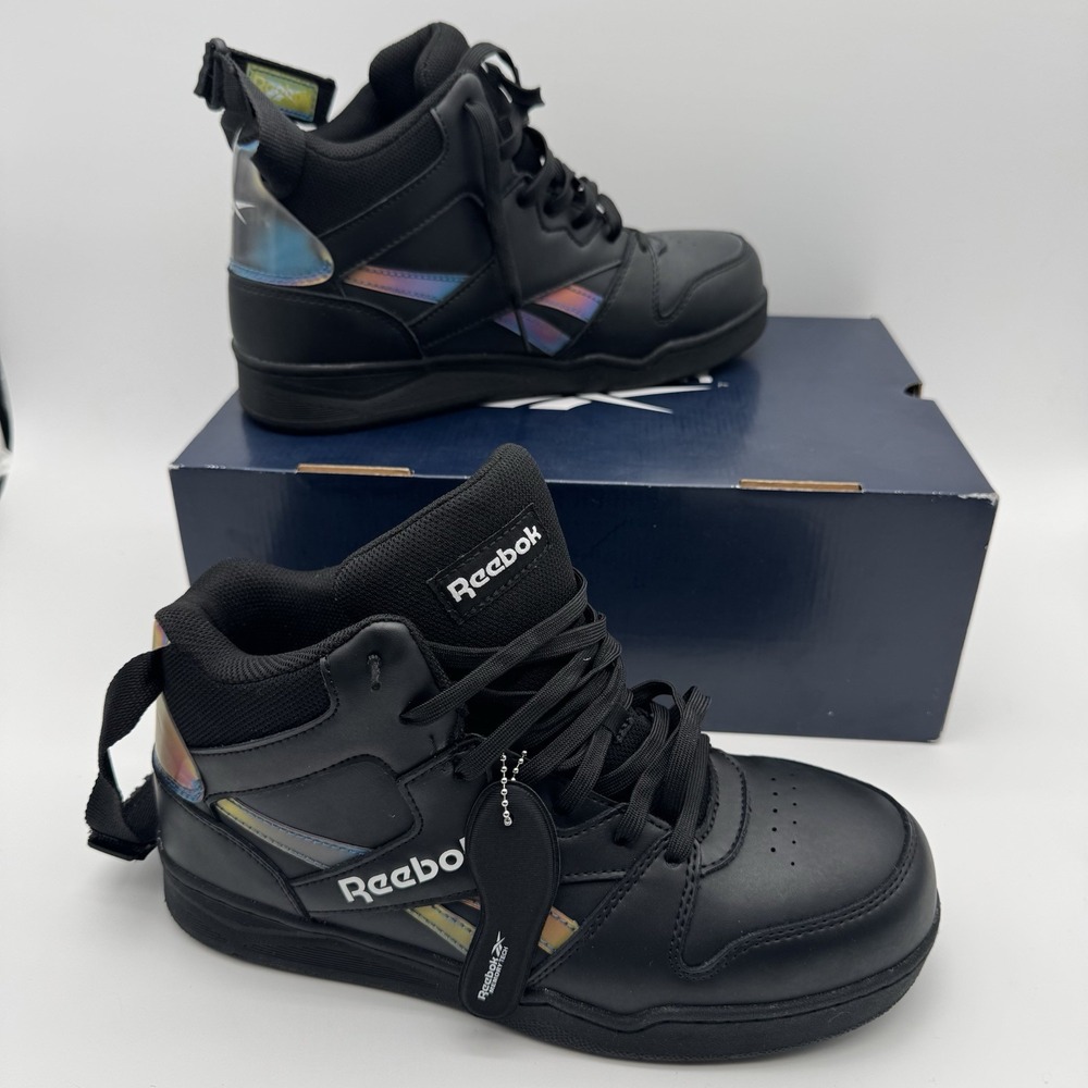 Reebok Womens High Top Work Sneaker 9.5 WIDE Comp Toe Black Holograph EH SR NIB